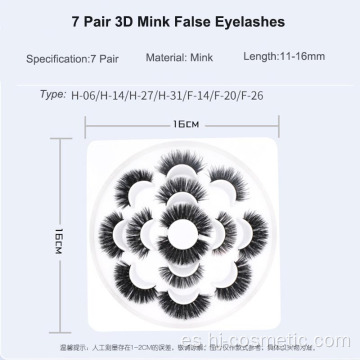 7 pares de pestañas falsas de visón modelo 3D con embalaje de bandejas de flores